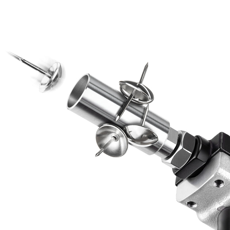 Close-up of the magnetic sleeve of meite USA 1620 decorative tack nailer.