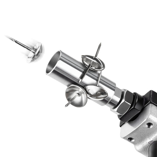 Close-up of the magnetic sleeve of meite USA 1620 decorative tack nailer.