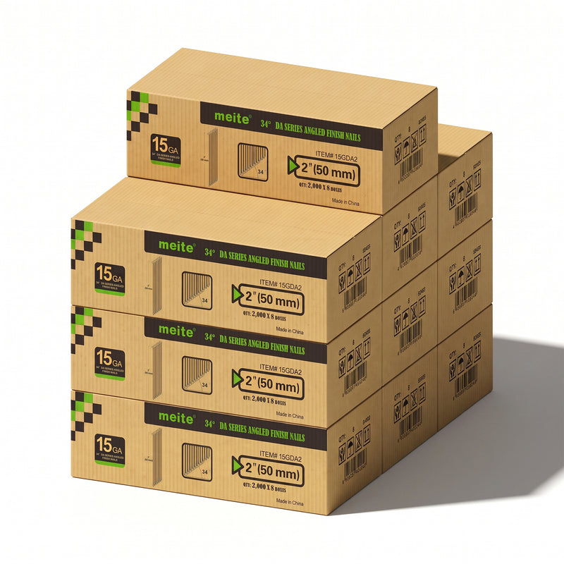 meite USA 15 gauge 34 degree 2 inches angled finish nails, 10 cases at 8 boxes per case, 160000 pcs in total