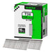 One box pack of meite USA 16 gauge 1 1/2 inch length finish nails, 2500 pieces, showing with two strips brad nails