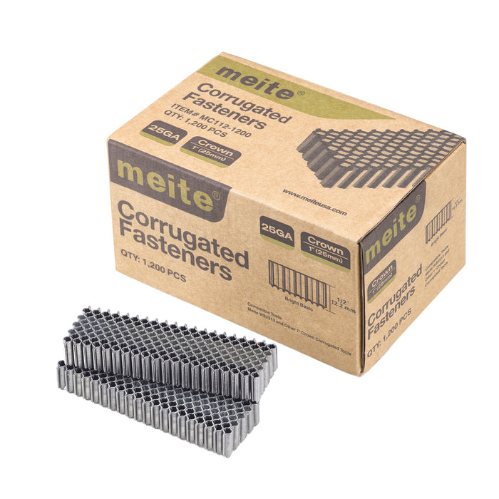 One box pack of meite USA 1 inch crown 1/2 inch length corrugated nails, 1200 piece 