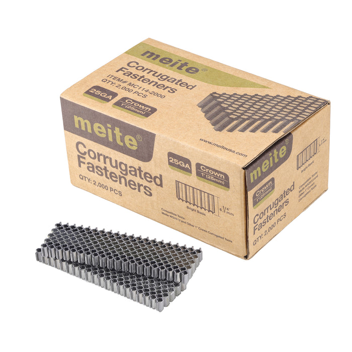 One box pack of meite USA 1 inch crown 1/4 inch length corrugated nails, 2000 piece 