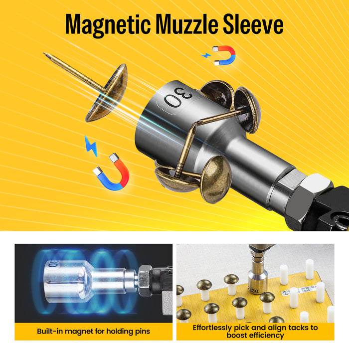 decorative tack gun with magnetic sleeve