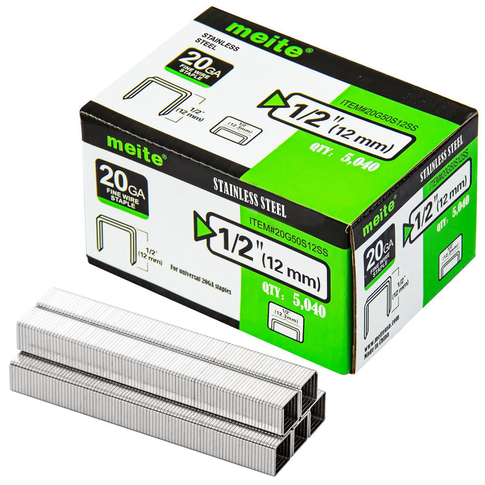 20Ga 1/2" Crown 304 Stainless Steel Fine Wire Staples 1/4" to 1/2" Length