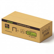 Meite USA case pack containing 10 boxes of 20Ga 1/2-inch crown 1/2'' length upholstery staples with 5040 pieces per box on a white background