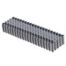 One strip of meite USA 1 inch crown 3/8 inch length Corrugated Fasteners on white background