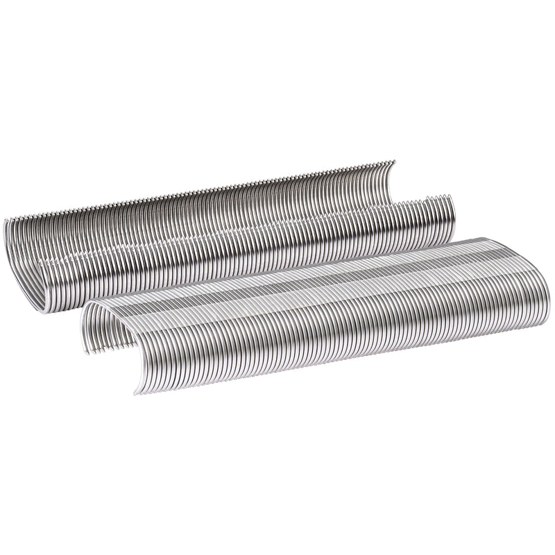 Two strips of Meite USA 14 gauge 2-1/4" crown 304 stainless steel hog rings displayed on a white background 
