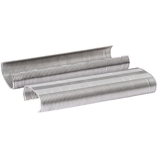 Two strips of Meite USA 14 gauge 2-1/4" crown 304 stainless steel hog rings displayed on a white background 