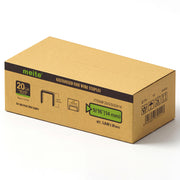 Meite USA case pack containing 10 boxes of 20Ga 1/2-inch crown 9/16'' length upholstery staples with 5040 pieces per box on a white background