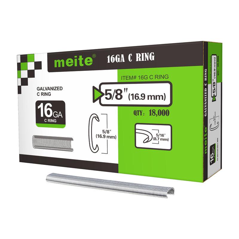 Meite USA one boxes of 16 gauge 1/2" crown hog rings at 18000 pieces per box, displayed on a white background