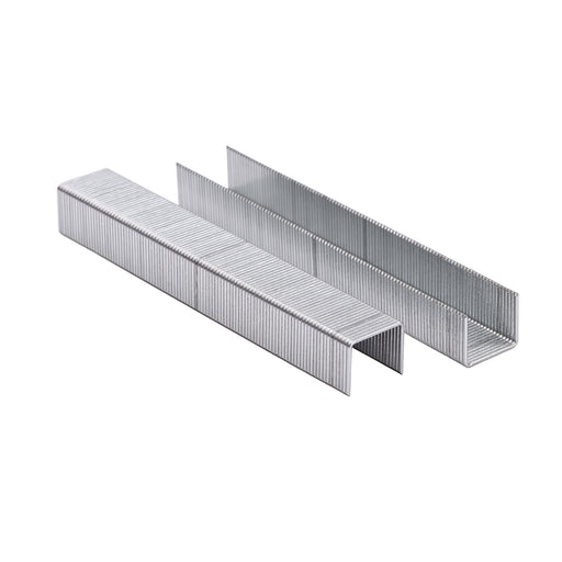 Meite USA 22Ga JT21 galvanized staples in silver color, 7/16-inch crown and 1/4 to 3/8 inch length, displayed on a clean white background