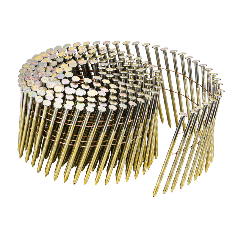 Meite USA 3 inch length coil siding nails displayed in a single roll on a white background 