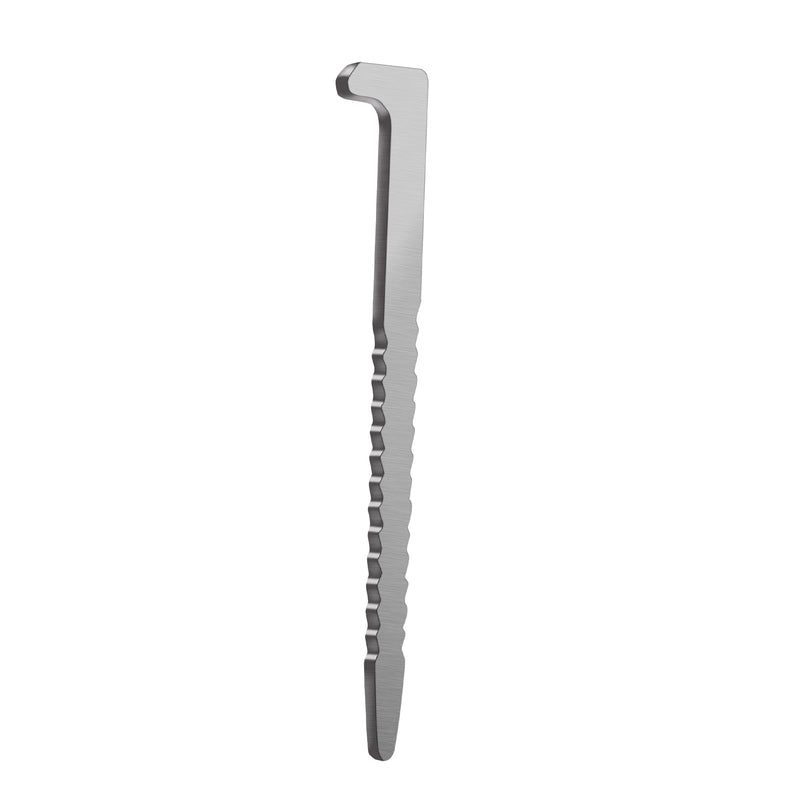 Meite USA close-up of a single 18Ga L-cleat flooring nails displayed on a white background, showing its T head and barbs body