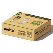 Meite USA 14 gauge 1 1/2 inch length concrete T nails, 20 boxes per case, 8000 pcs in total, displayed at a white background