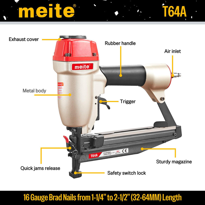 T64A 16Ga Pneumatic Finish Nailer 1-1/4" to 2-1/2" Length