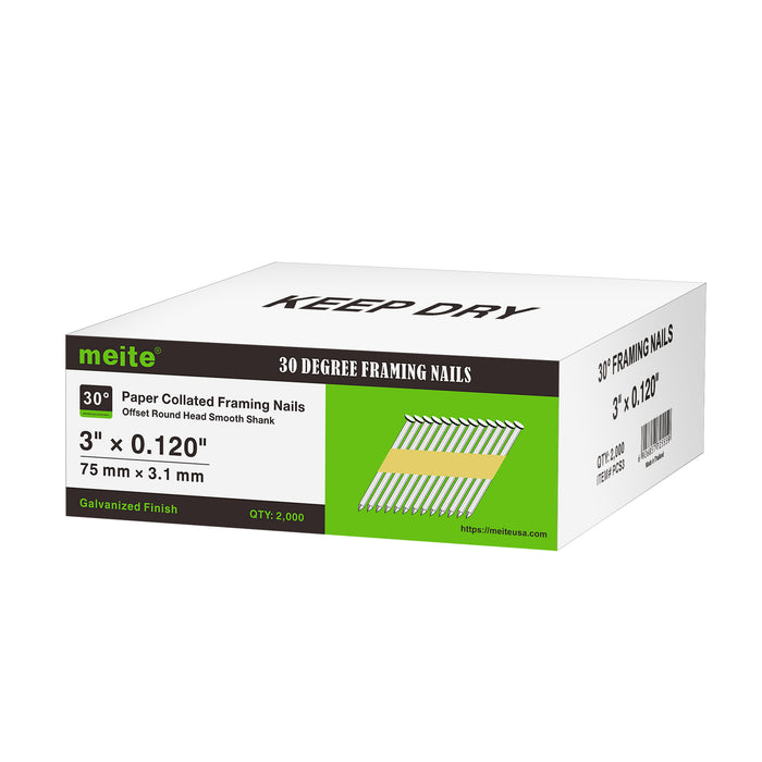 30 Degree Framing Nails - Offset Round Head Smooth Shank