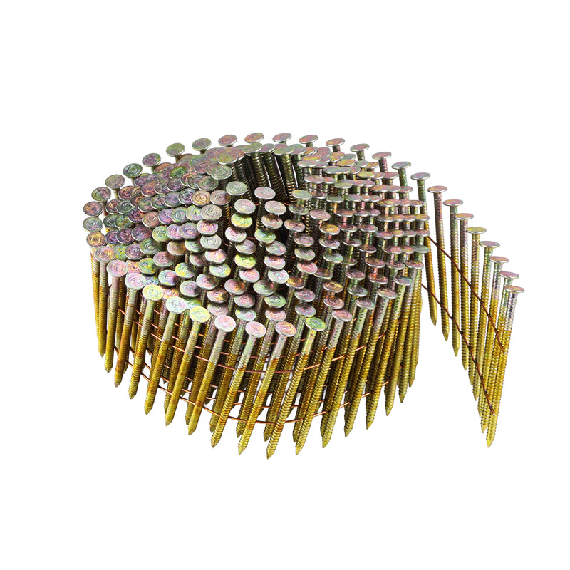 Meite USA 2 inch length coil siding nails displayed in a single roll on a white background 