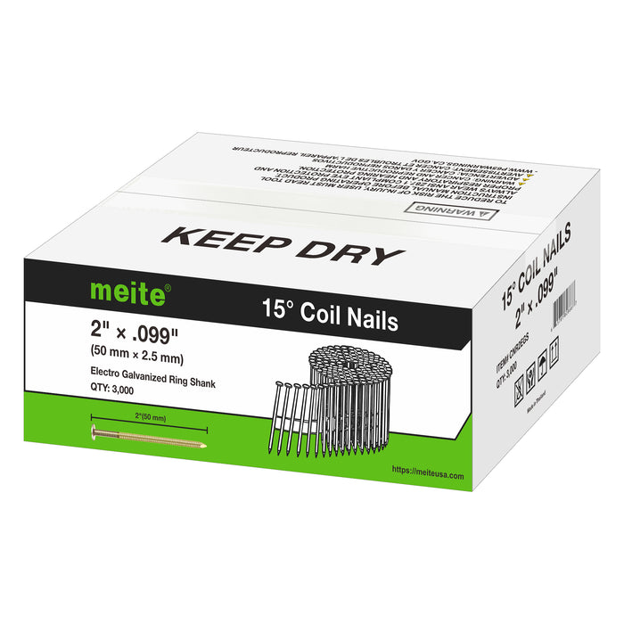 2'' to 3'' Coil Siding Nails in Bulk - Electro Galvanized Ring Shank