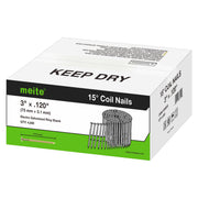 Meite USA 3 inch length coil siding nails box displayed on a white background