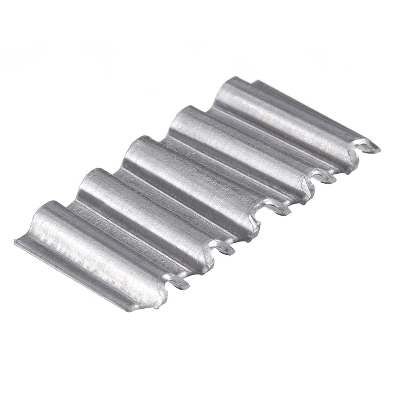 Meite USA single 1" Crown Corrugated Fasteners on white background, showing sharp point