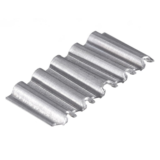 Meite USA single 1" Crown Corrugated Fasteners on white background, showing sharp point