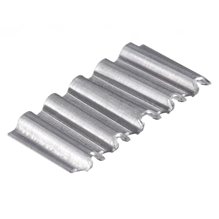 Meite USA single 1" Crown Corrugated Fasteners on white background, showing sharp point