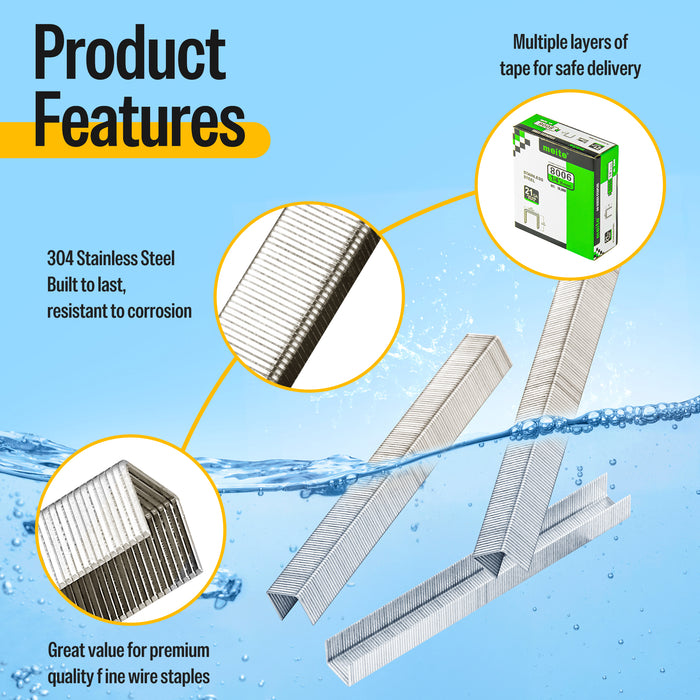 21Ga 1/2" Crown 304 Stainless Steel Fine Wire Staples 1/4" to 1/2" Length