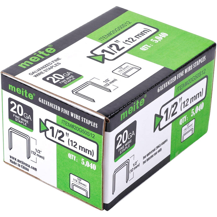 20 Gauge 50 Series 1/2" Crown 1/4" to 5/8" Length Galvanized Fine Wire Staples - MEITE USA