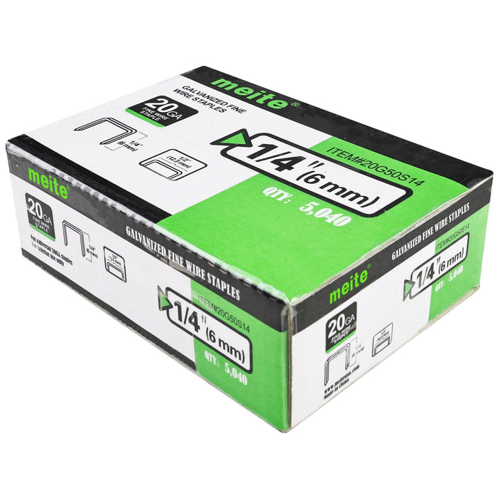 20 Gauge 50 Series 1/2" Crown 1/4" to 5/8" Length Galvanized Fine Wire Staples - MEITE USA