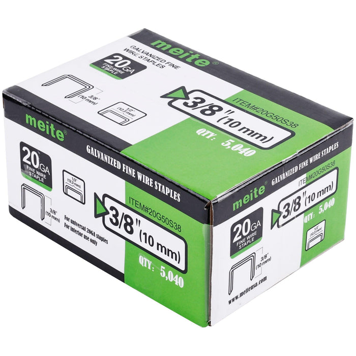 20 Gauge 50 Series 1/2" Crown 1/4" to 5/8" Length Galvanized Fine Wire Staples - MEITE USA