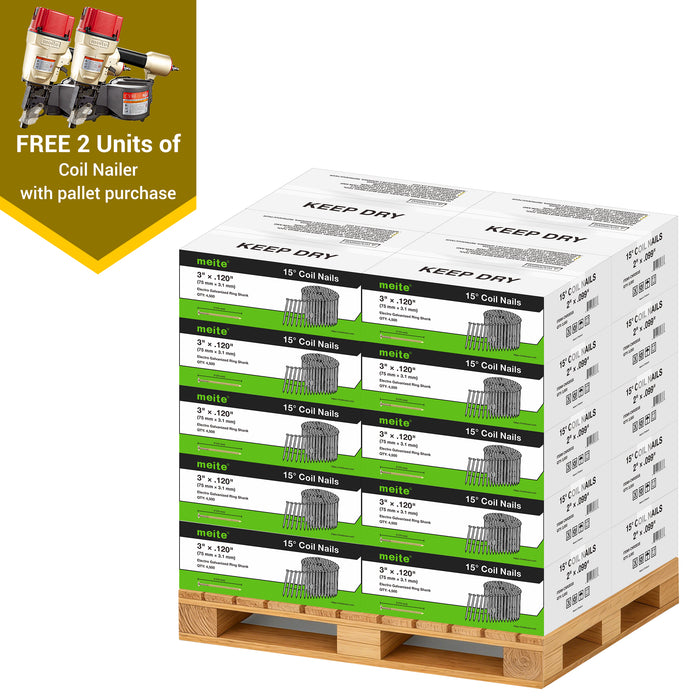 2'' to 3'' Coil Siding Nails in Bulk - Electro Galvanized Ring Shank