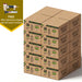 Meite USA 18 gauge 1/4 inch crown staples in 5/8 inch length, 20 cases at 10 boxes per case, displayed with one included 18 gauge upholstery stapler on a white background