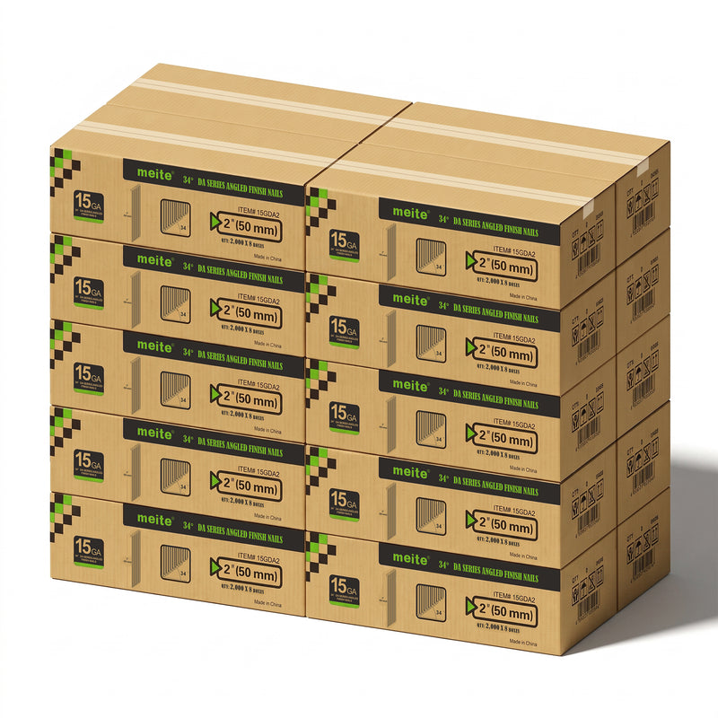 meite USA 15 gauge 34 degree 2 inches angled finish nails, 20 cases at 8 boxes per case, 320000 pcs in total
