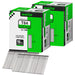 Two boxes pack of meite USA 16 gauge 2 1/2 inch length finish nails, 2500 pieces per box, showing with two strips brad nails on white background