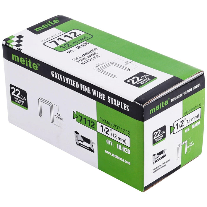 22 Gauge 71 Series 3/8" Crown 3/16" to 5/8" Length Galvanized Fine Wire Staples - MEITE USA