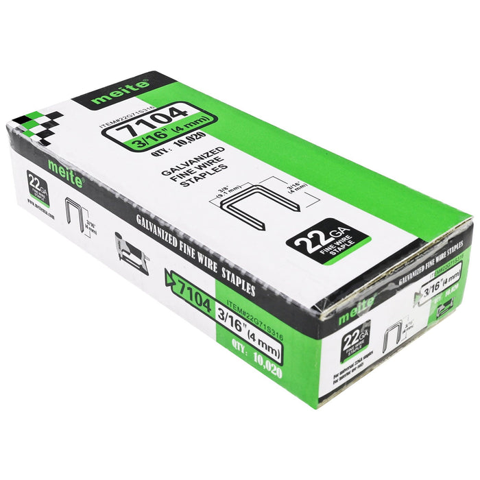 22 Gauge 71 Series 3/8" Crown 3/16" to 5/8" Length Galvanized Fine Wire Staples - MEITE USA