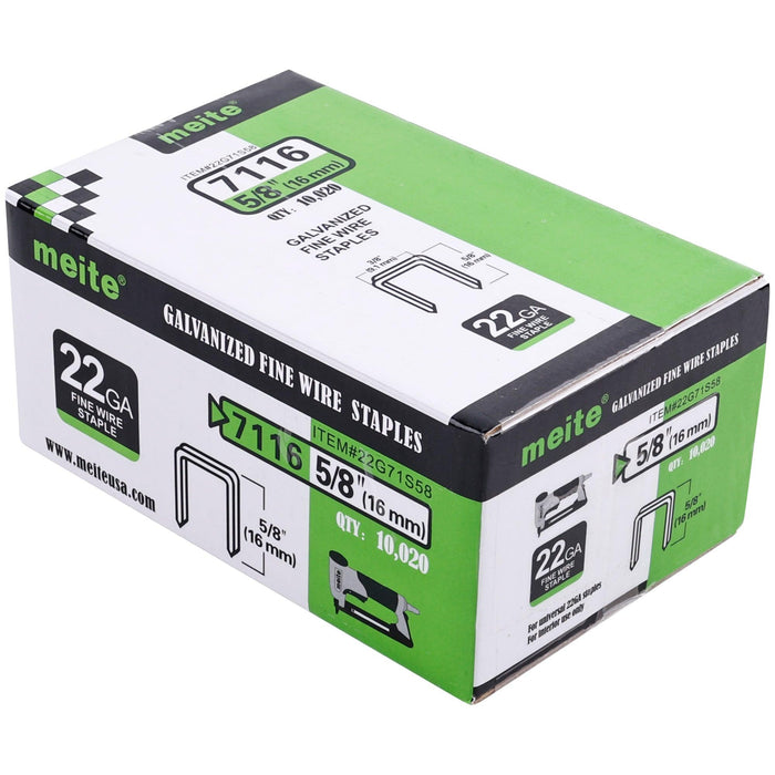 22 Gauge 71 Series 3/8" Crown 3/16" to 5/8" Length Galvanized Fine Wire Staples - MEITE USA