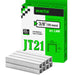 Meite USA JT21 staples pack on a white background, 22Ga galvanized staples in 3/8'' length with 1600 pieces per pack, shown with a small pile of JT21 staples in front
