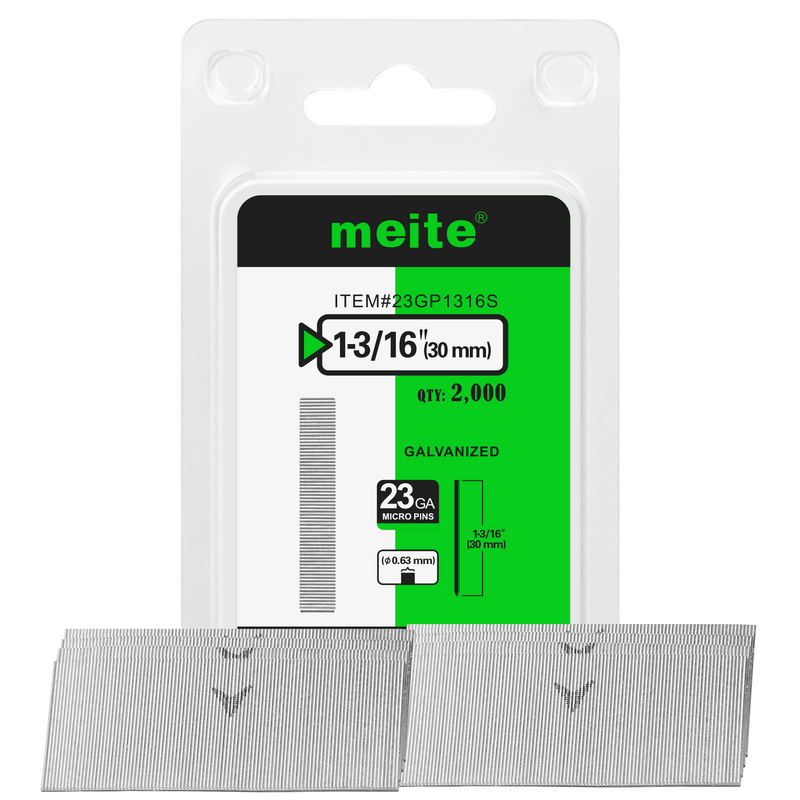 One blister pack of meite USA 23 gauge 1 3/16 inch length pin nails, 2000 piece 