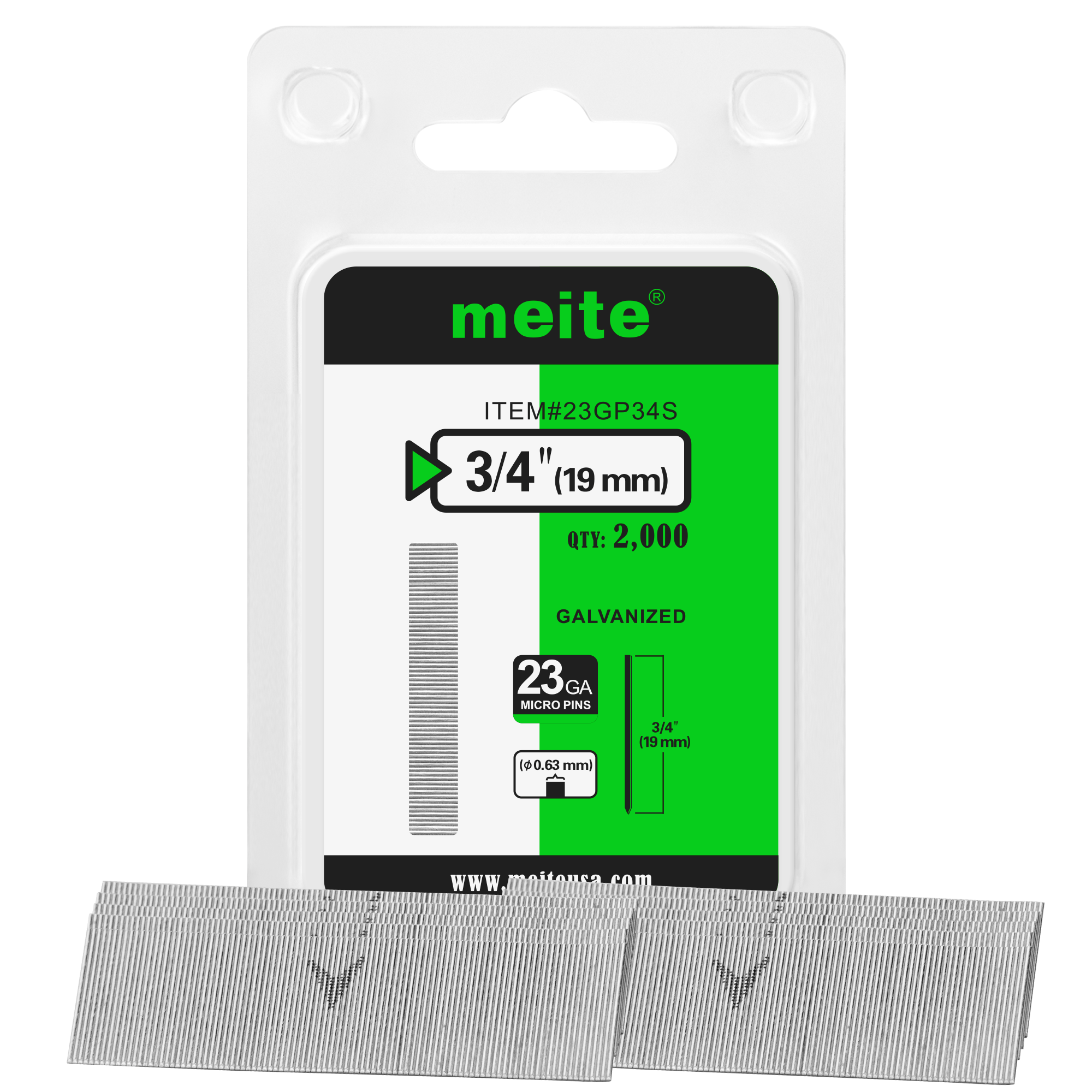 Meite USA 23 Gauge Galvanized Pin Nails for Delicate Woodworking