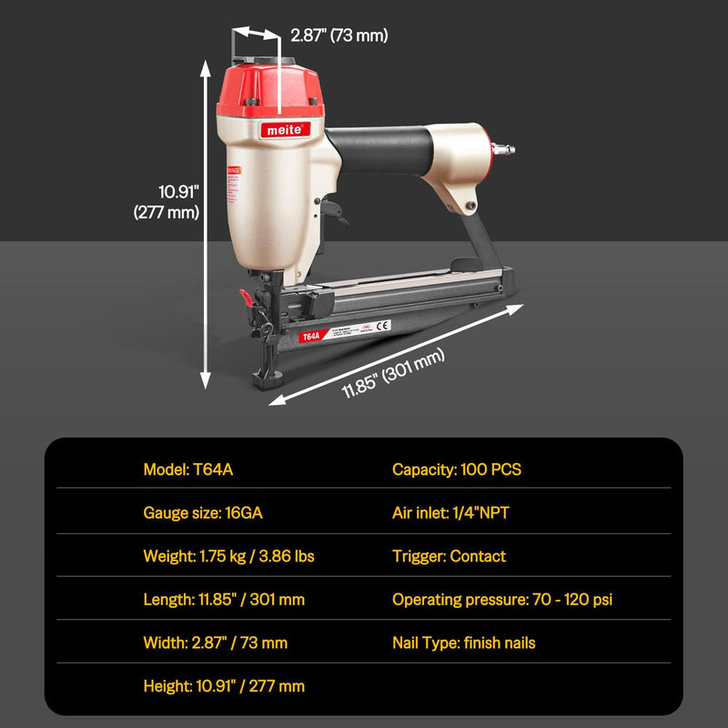 T64A 16Ga Pneumatic Finish Nailer 1-1/4" to 2-1/2" Length