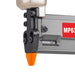 Detailed view of meite USA MP635B 22Ga pneumatic pin nailer showing muzzle in white background
