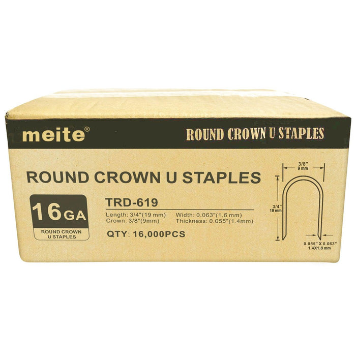16 Gauge 3/8'' Round Crown 3/4'' Length U Shaped Staples - MEITE USA