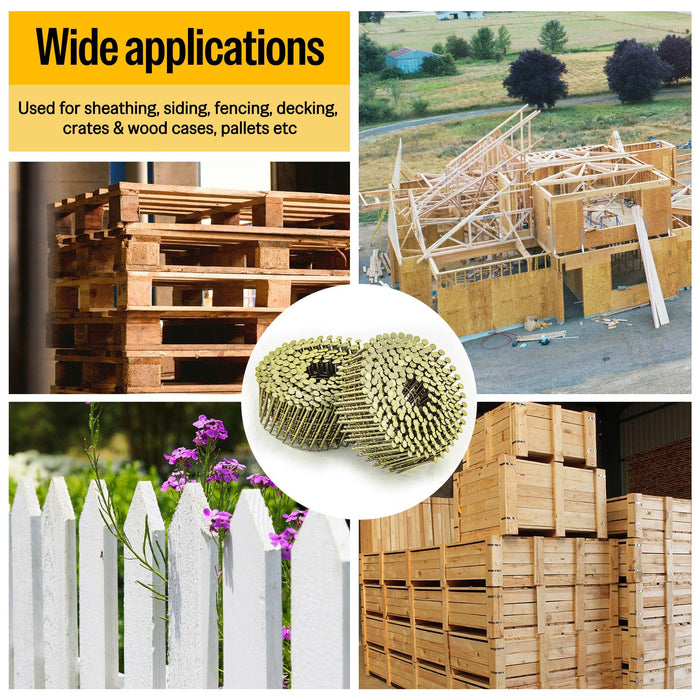 2" x .099" Coil Siding Nails - Bright Yellow Coating Screw Shank