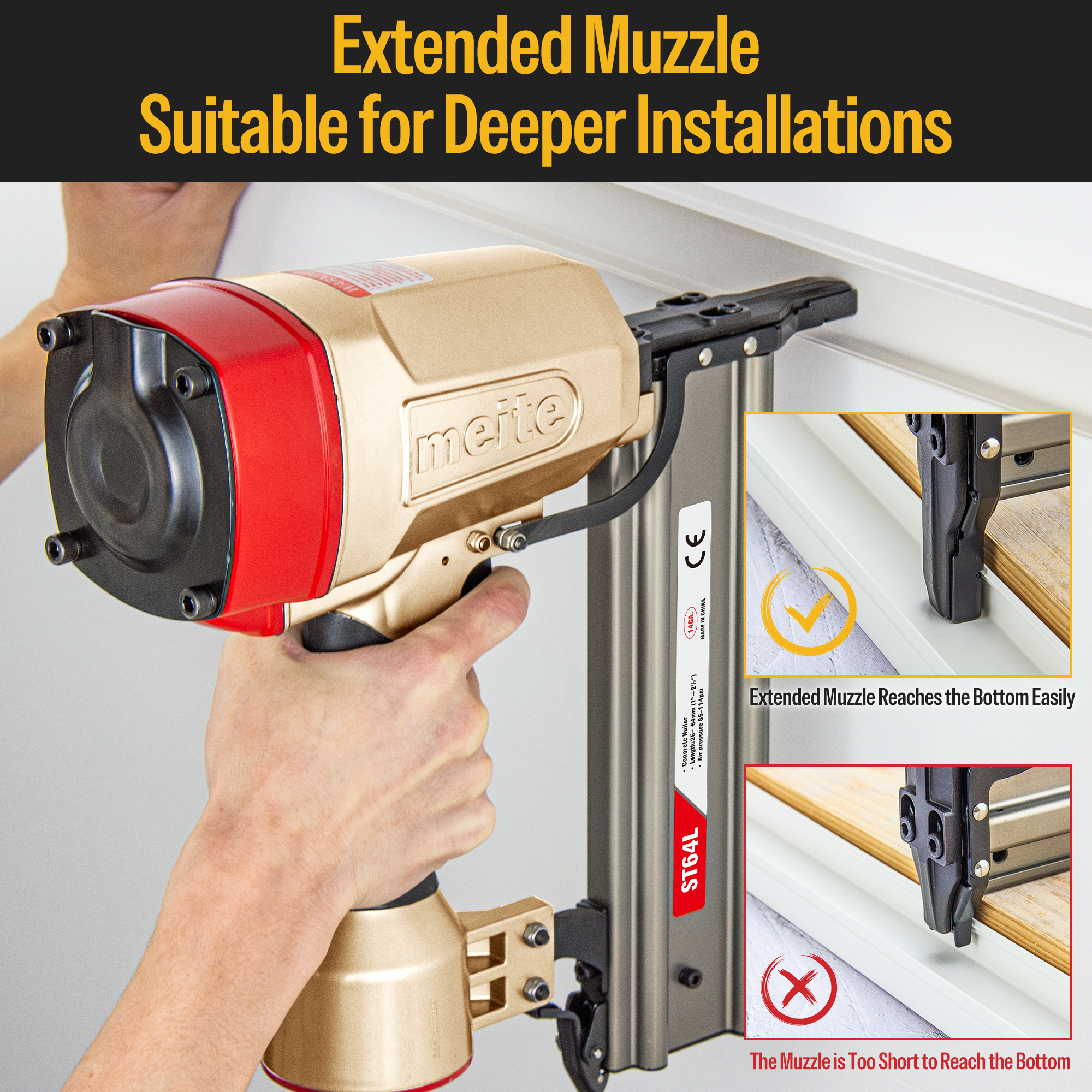 Meite USA ST64L 14 Gauge Long Nose Pneumatic Concrete Nailer