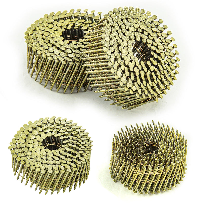 2" x .099" Coil Siding Nails - Bright Yellow Coating Screw Shank