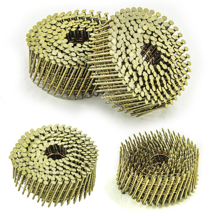 2" x .099" Coil Siding Nails - Bright Yellow Coating Screw Shank