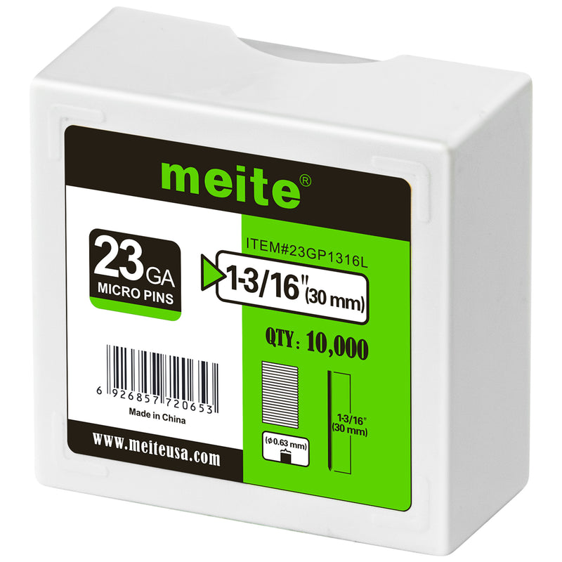One box pack of meite USA 23 gauge 1 3/16 inch length pin nails, 10000 piece 