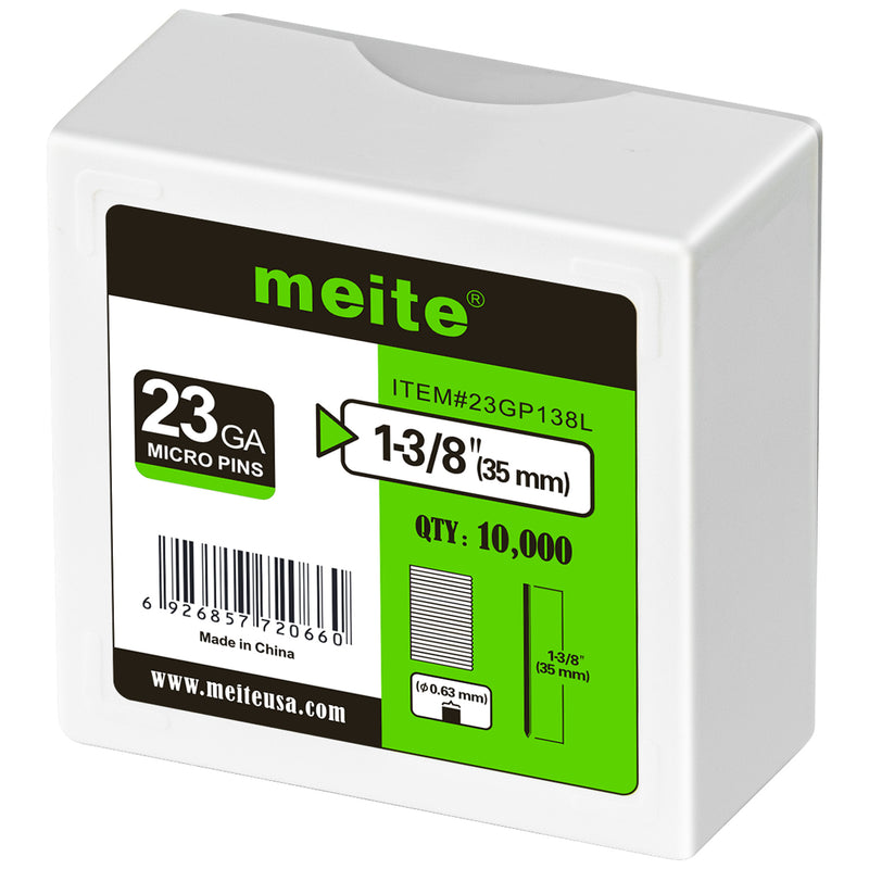 One box pack of meite USA 23 gauge 1 3/8 inch length pin nails, 10000 piece 