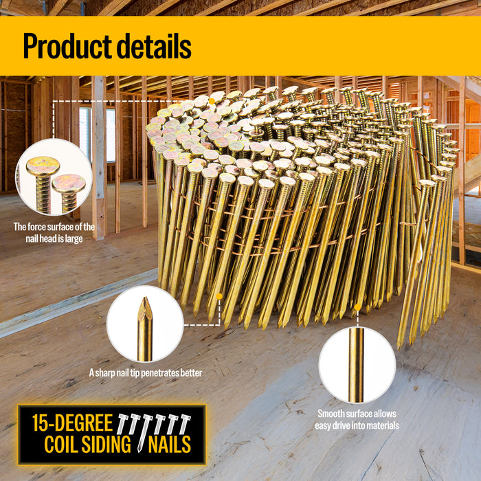 3” x 0.120” Coil Siding Nails - Galvanized Smooth Shank